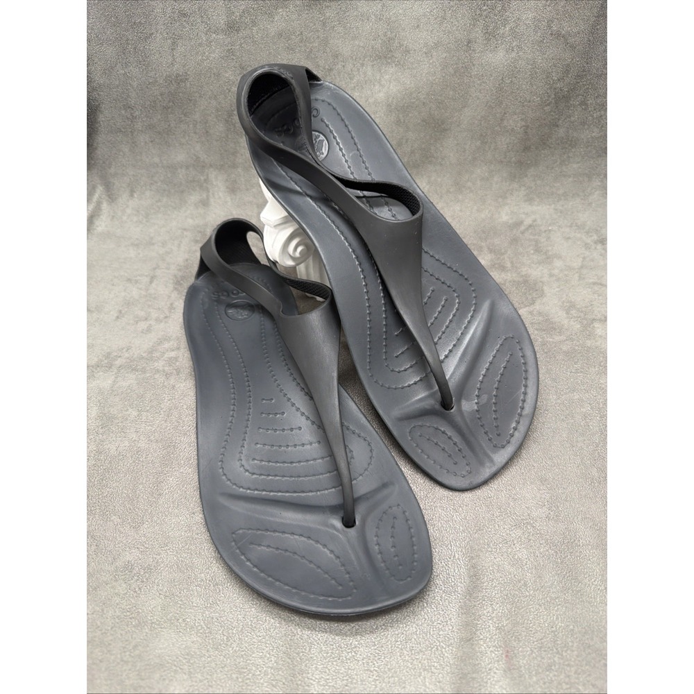 Crocs Sexi Flip Flop Sandals Black Serena T-Strap Thong Womens Size 8